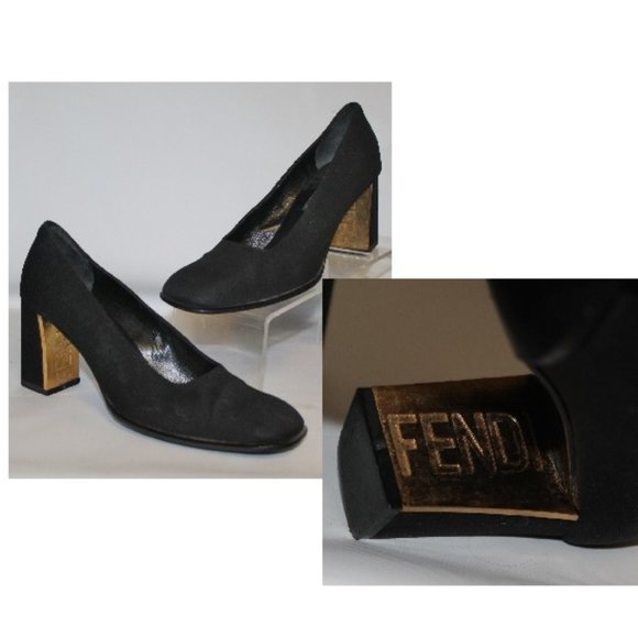 Fendi Shoes - Fendi Gold Logo Heels Pumps Shoes